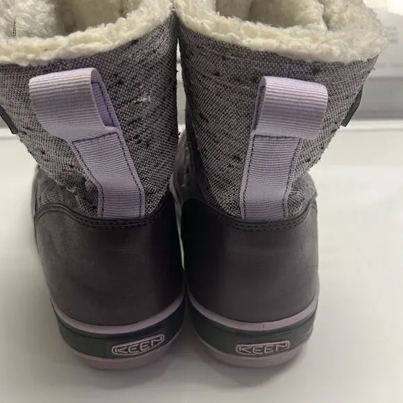 Keen Girl’s Waterproof Rubber Sherpa Lined Heather Purple Lace Up Boots Size 3