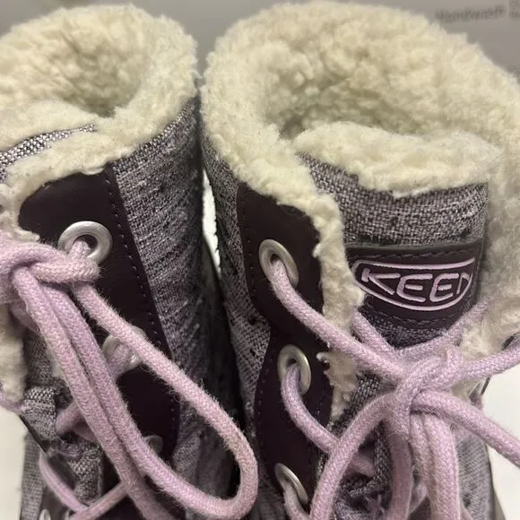 Keen Girl’s Waterproof Rubber Sherpa Lined Heather Purple Lace Up Boots Size 3