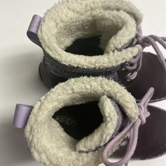 Keen Girl’s Waterproof Rubber Sherpa Lined Heather Purple Lace Up Boots Size 3