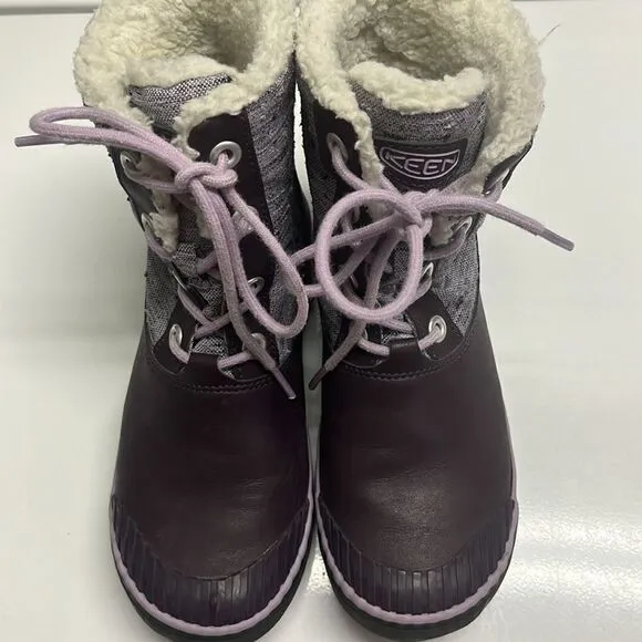 Keen Girl’s Waterproof Rubber Sherpa Lined Heather Purple Lace Up Boots Size 3