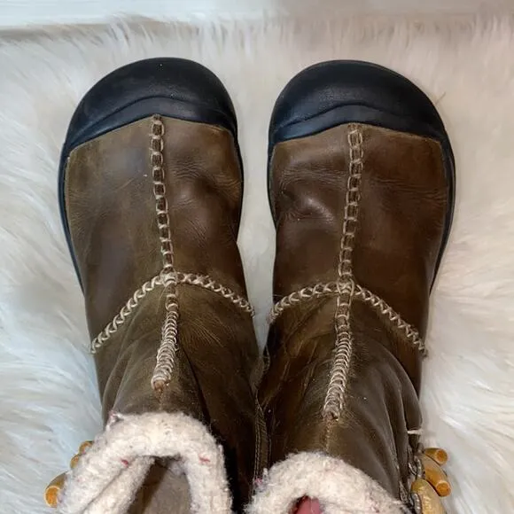 Keen Kaley Leather Shearling Winter Boots Girls 4