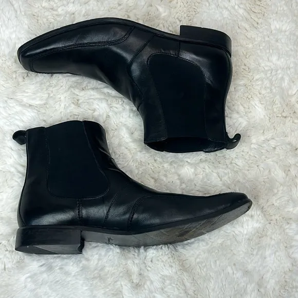 Kenneth Cole New York Men’s Black Leather Boots Size 11M Square Toe