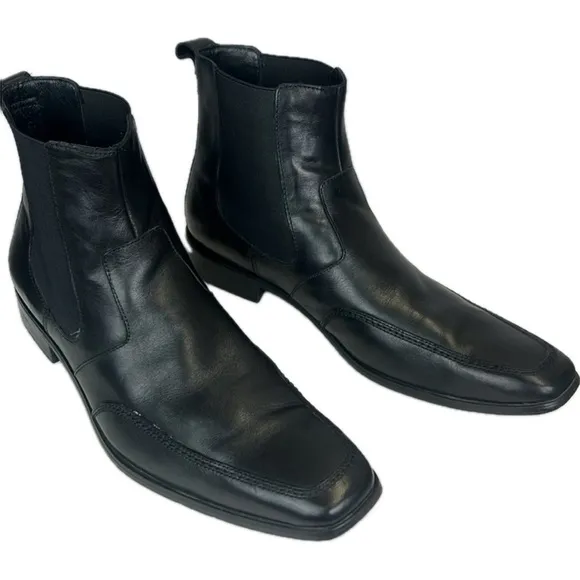 Kenneth Cole New York Men’s Black Leather Boots Size 11M Square Toe