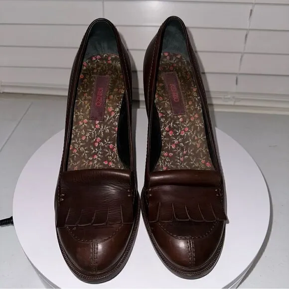 Kenzo Brown Leather Heeled Shoes Oxfords Maryjanes Size 10 (40) Nice Condition