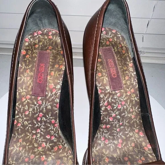 Kenzo Brown Leather Heeled Shoes Oxfords Maryjanes Size 10 (40) Nice Condition