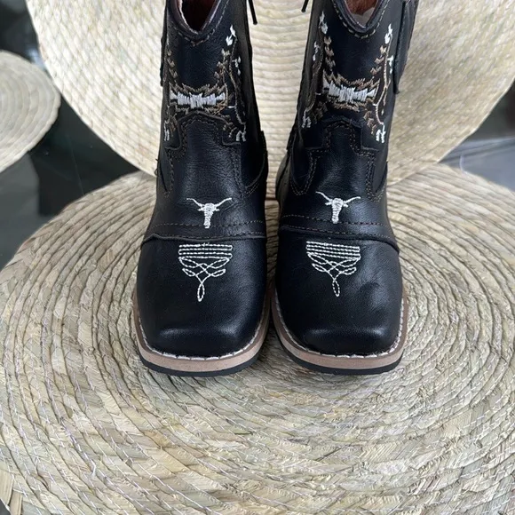Kids Black Western Embroidered Boots