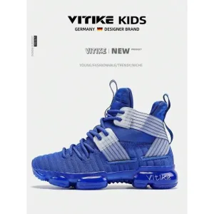 Kids Blue Boys Basketball Sneakers - High-Top, Durable, Non-Slip, SZ 12 Shoes