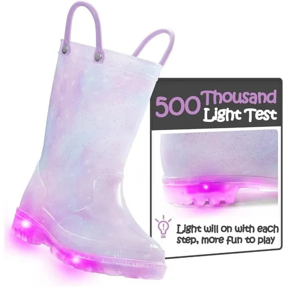 Kids Rain Boot Giral Purple Polyvinyl Chloride Waterproof Light up dual …