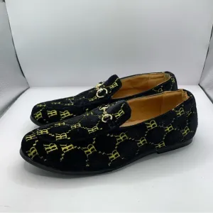 Kids Romano Next Generation Black Velvet Gold Crest Pull On Shoes - Size 35/2.5