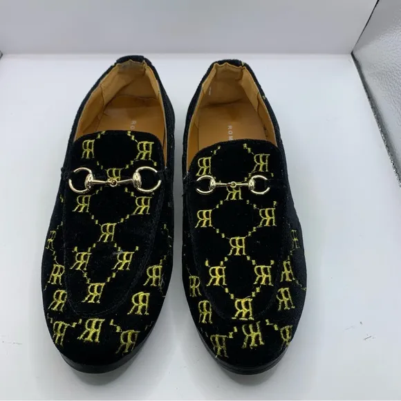Kids Romano Next Generation Black Velvet Gold Crest Pull On Shoes - Size 35/2.5