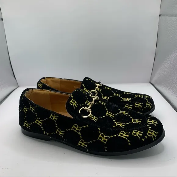 Kids Romano Next Generation Black Velvet Gold Crest Pull On Shoes - Size 35/2.5