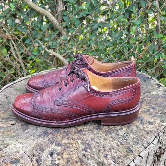 Kings of Lloyd Mens 10 M Burgundy Brown Dress Luxe Leather Wingtip Derby Shoes