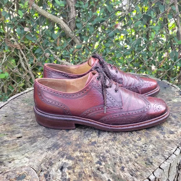 Kings of Lloyd Mens 10 M Burgundy Brown Dress Luxe Leather Wingtip Derby Shoes