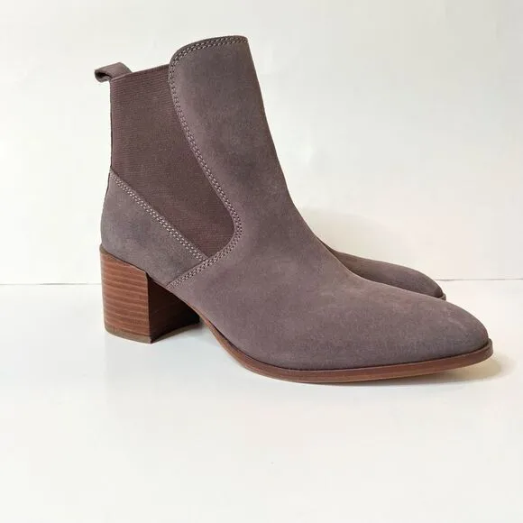 Kiomi Taupe Mocha Tan Pull On Block Heel Suede Ankle Boots Bootie EUR 37/US 6.5