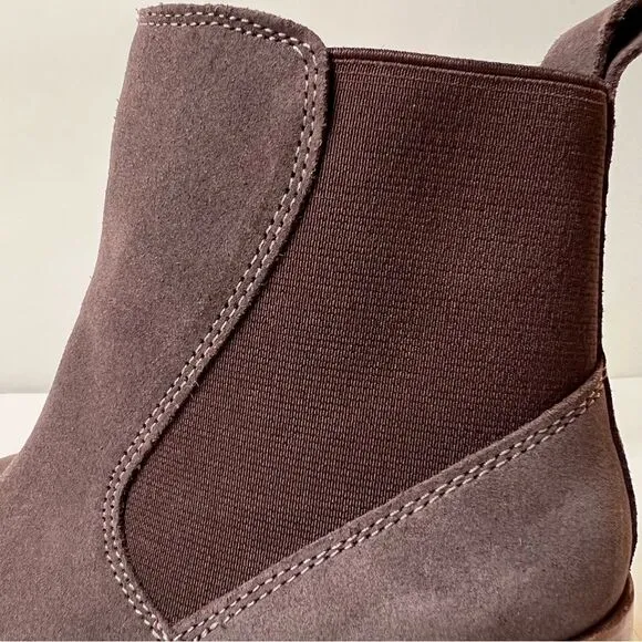 Kiomi Taupe Mocha Tan Pull On Block Heel Suede Ankle Boots Bootie EUR 37/US 6.5