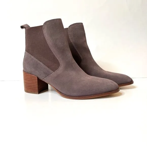 Kiomi Taupe Mocha Tan Pull On Block Heel Suede Ankle Boots Bootie EUR 37/US 6.5