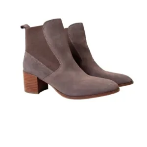 Kiomi Taupe Mocha Tan Pull On Block Heel Suede Ankle Boots Bootie EUR 37/US 6.5