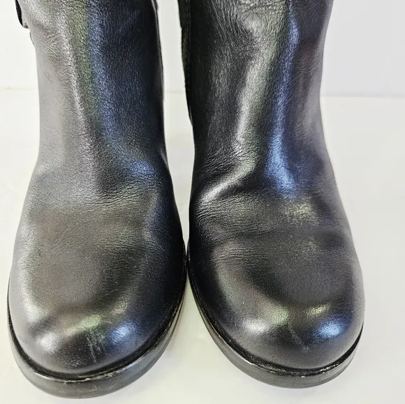 Kork Ease Olsen Harness Black Leather Knee-High Chunky Heel Round Toe Boots 7