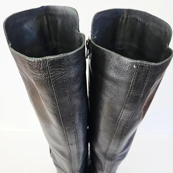 Kork Ease Olsen Harness Black Leather Knee-High Chunky Heel Round Toe Boots 7