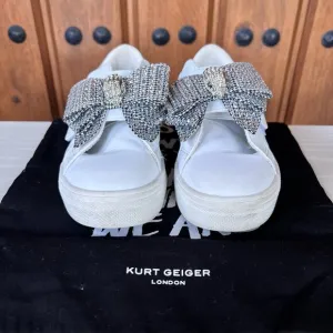 Kurt Geiger Mini Laney Bow Crystal Girls Shoes Velcro Slip On, Size 1 M‎