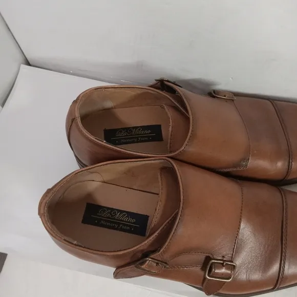 La Milano Double Monk Shoes, ALBIN Brown Leather Cap toe Size 9 M Style A11641