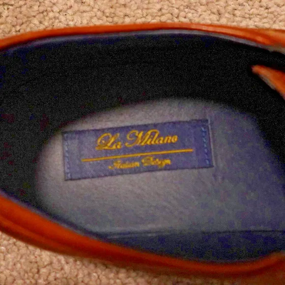 La Milano Men 10.5 Shoes Wingtip Oxford Genuine Leather Cognac Brown