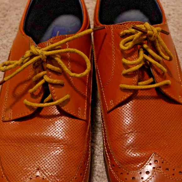 La Milano Men 10.5 Shoes Wingtip Oxford Genuine Leather Cognac Brown