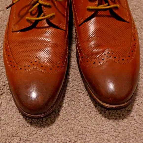 La Milano Men 10.5 Shoes Wingtip Oxford Genuine Leather Cognac Brown