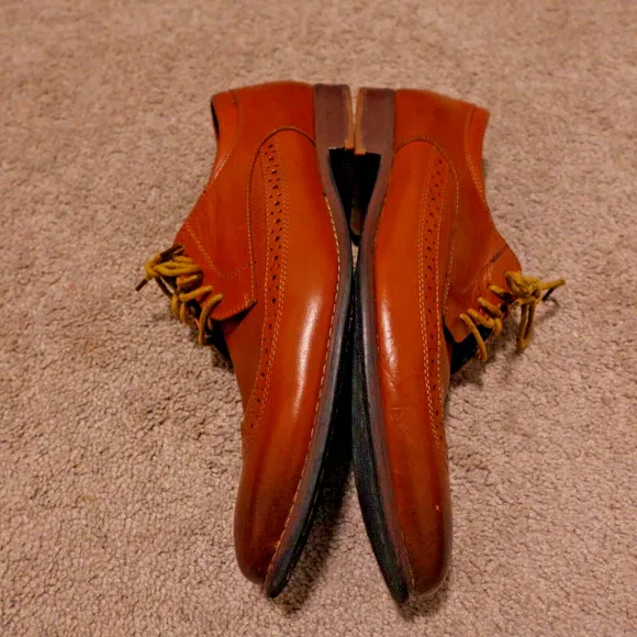 La Milano Men 10.5 Shoes Wingtip Oxford Genuine Leather Cognac Brown