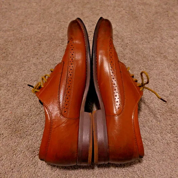 La Milano Men 10.5 Shoes Wingtip Oxford Genuine Leather Cognac Brown