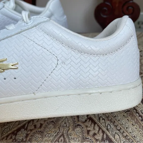 Lacoste Carnaby Evo Women’s White Leather Lace Up Low Top Sneakers Shoes Size 8