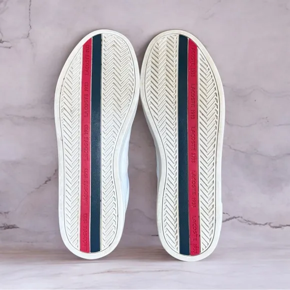 Lacoste Europa Tricolor Leather Sneakers Mens Size US 10.5 White Red Blue Shoes