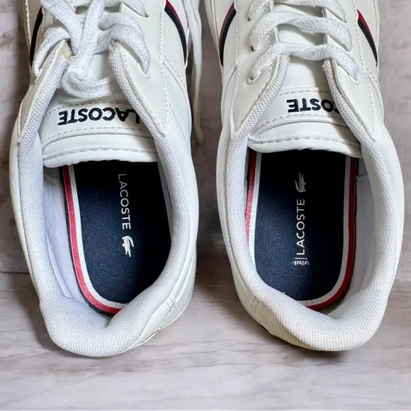 Lacoste Europa Tricolor Leather Sneakers Mens Size US 10.5 White Red Blue Shoes