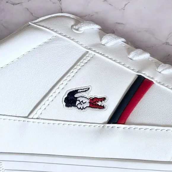 Lacoste Europa Tricolor Leather Sneakers Mens Size US 10.5 White Red Blue Shoes