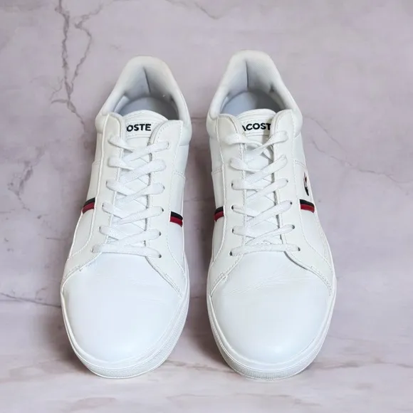 Lacoste Europa Tricolor Leather Sneakers Mens Size US 10.5 White Red Blue Shoes