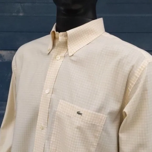 Lacoste Men's Traditional Micro Check Pure Cotton Luxury Dress Shirt (CREST)