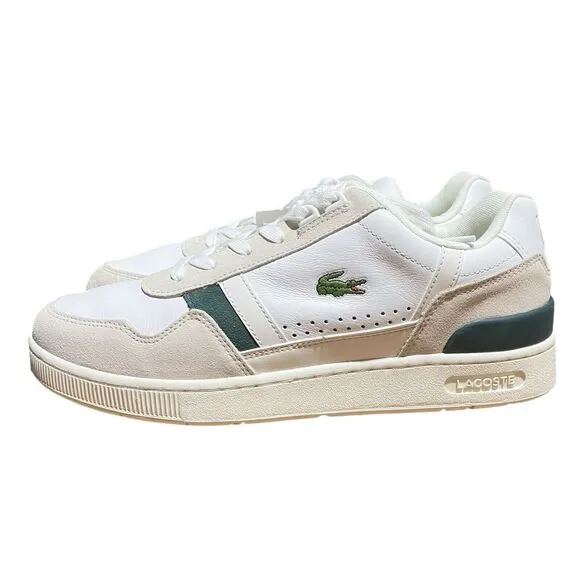 Lacoste Sneakers Mens 8.5 White T-Clip Green Leather Logo Suede 740SMA0048407