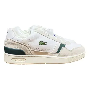 Lacoste Sneakers Mens 8.5 White T-Clip Green Leather Logo Suede 740SMA0048407