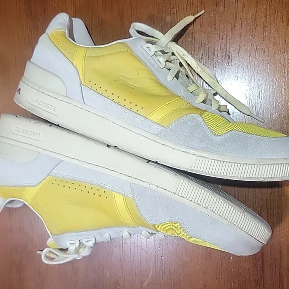 Lacoste T-clip Sneakers Mens Yellow Suede Lace-up Low Top Atletic Shoe Size 13
