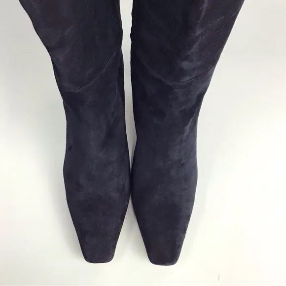 Lafayette 148 ADLEY Suede Block Heeled Knee High Boots Blue Sz 41 EU 11 …