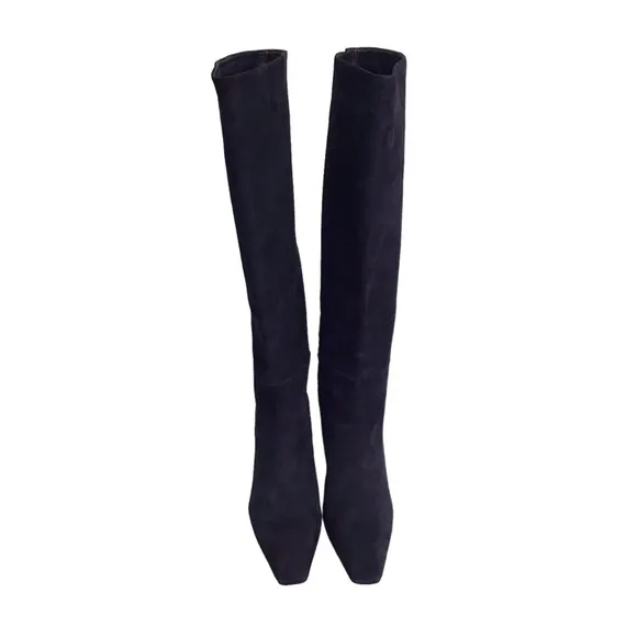 Lafayette 148 ADLEY Suede Block Heeled Knee High Boots Blue Sz 41 EU 11 …