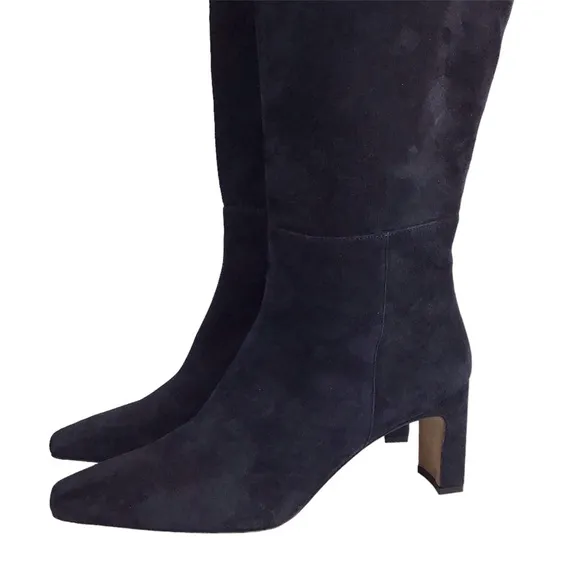 Lafayette 148 ADLEY Suede Block Heeled Knee High Boots Blue Sz 41 EU 11 …