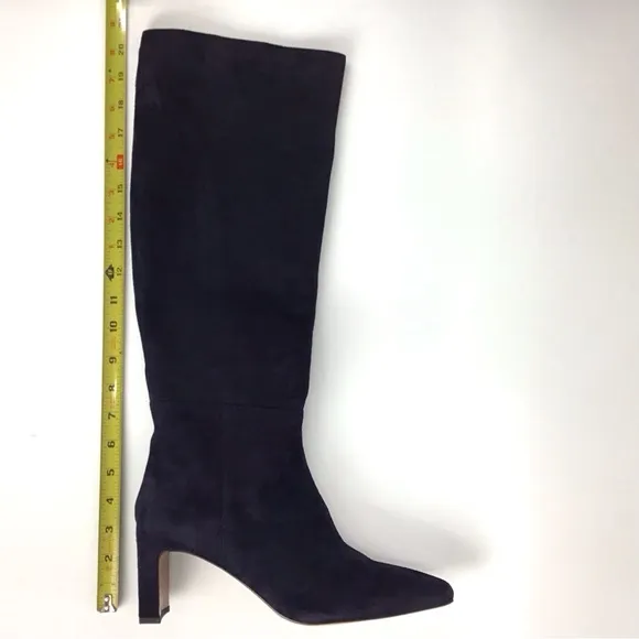 Lafayette 148 ADLEY Suede Block Heeled Knee High Boots Blue Sz 41 EU 11 …
