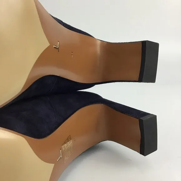Lafayette 148 ADLEY Suede Block Heeled Knee High Boots Blue Sz 41 EU 11 …