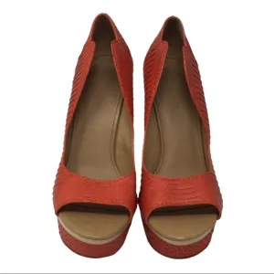 L.A.M.B. ILane Coral Snakeskin Leather Peeptoe Heels Shoes