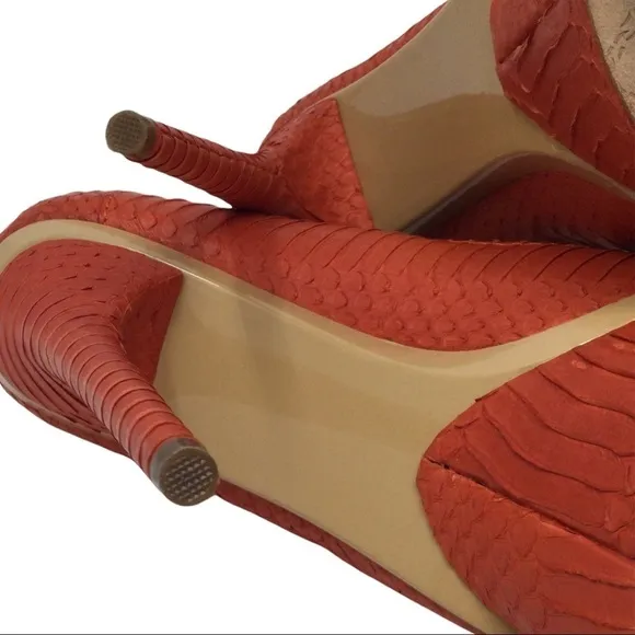 L.A.M.B. ILane Coral Snakeskin Leather Peeptoe Heels Shoes