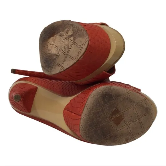 L.A.M.B. ILane Coral Snakeskin Leather Peeptoe Heels Shoes