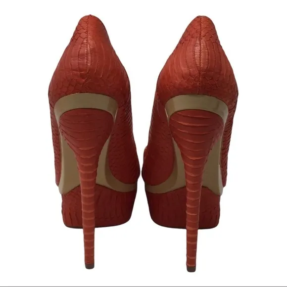 L.A.M.B. ILane Coral Snakeskin Leather Peeptoe Heels Shoes