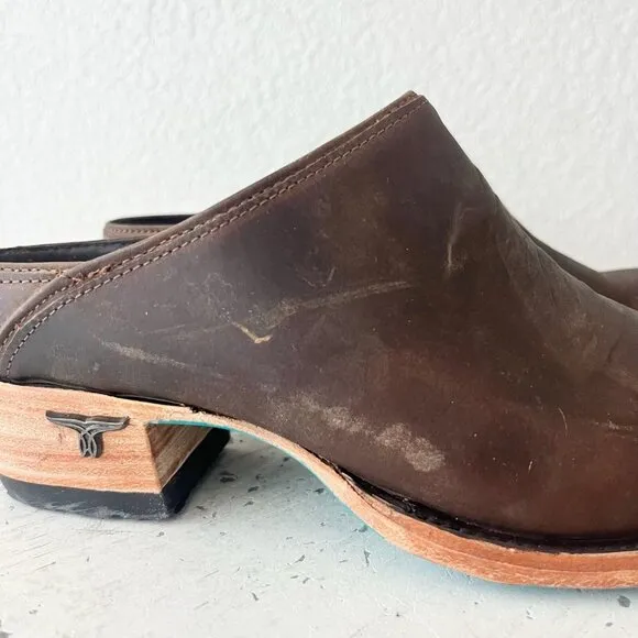 Lane Plain Jane Mule Womens 8.5 Brown Leather Cowboy Boots Short Western Cowgirl