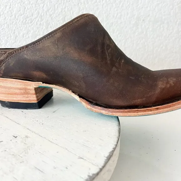 Lane Plain Jane Mule Womens 8.5 Brown Leather Cowboy Boots Short Western Cowgirl